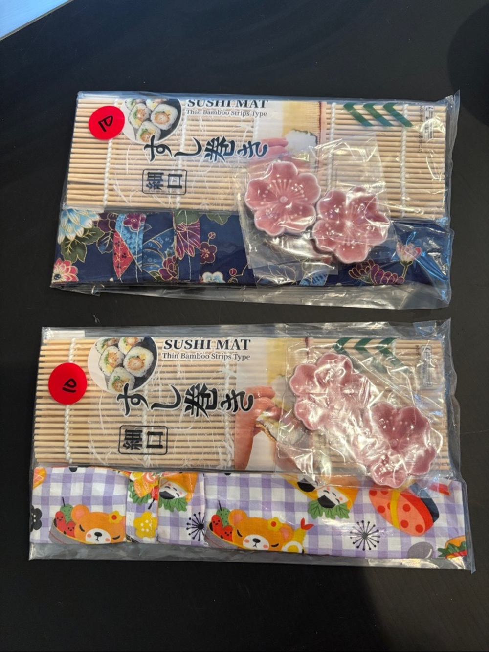 Sushi Rolling Kit Set with Flower Soy Dishes - Pink, Bamboo